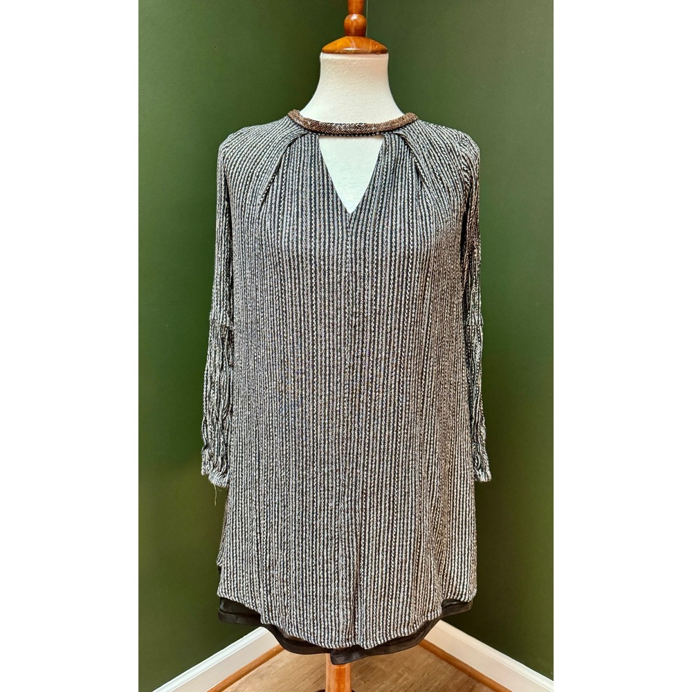Altar'd State Keyhole Neckline Long Sleeve Striped Shift Dress Women's Size‎ S